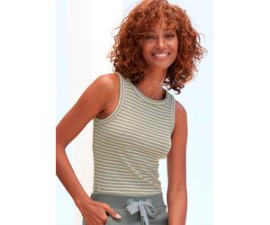 Tanktop ELBSAND "Isa", Damen, Gr. M (38), grün (grün, creme gestreift), Rippware, Obermaterial: 50% Modal, 46% Baumwolle, 4% Elasthan, gestreift, figurbetont hüftlang, Rundhals, Tops Tanktop, aus weic