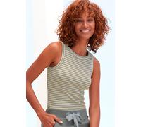 Tanktop ELBSAND "Isa", Damen, Gr. XL (42), grün (grün, creme gestreift), Rippware, Obermaterial: 50% Modal, 46% Baumwolle, 4% Elasthan, gestreift, figurbetont hüftlang, Rundhals, Tops Tanktop, aus wei