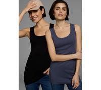 Tanktop FLASHLIGHTS, Damen, Gr. 32/34 (XS), blau (blau, schwarz), Feinripp, Obermaterial: 100% Baumwolle, unifarben, Basic, sehr figurbetont hüftbedeckend, Rundhals, Tops Tanktop, sehr figurbetonte Pa