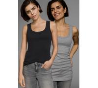 Tanktop FLASHLIGHTS, Damen, Gr. 48/50 (XL), grau (grau, meliert, schwarz), Feinripp, Obermaterial: 100% Baumwolle, meliert, Basic, sehr figurbetont hüftbedeckend, Rundhals, Tops Tanktop, sehr figurbet