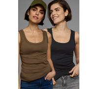Tanktop FLASHLIGHTS, Damen, Gr. 48/50 (XL), grün (khaki, schwarz, uni, uni), Feinripp, Obermaterial: 100% Baumwolle, unifarben, Basic, sehr figurbetont hüftbedeckend, Rundhals, Tops Tanktop, sehr figu