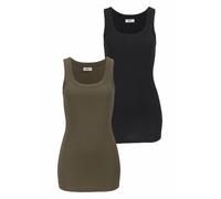 Tanktop FLASHLIGHTS, Damen, Gr. 32/34 (XS), grün (khaki, schwarz, uni, uni), Feinripp, Obermaterial: 100% Baumwolle, unifarben, Basic, sehr figurbetont hüftbedeckend, Rundhals, Tops Tanktop, sehr figu