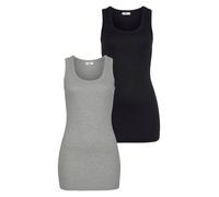 Tanktop FLASHLIGHTS, Damen, Gr. 36/38 (S), grau (grau, meliert, schwarz), Feinripp, Obermaterial: 100% Baumwolle, meliert, Basic, sehr figurbetont hüftbedeckend, Rundhals, Tops Tanktop, sehr figurbeto
