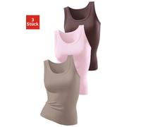 Tanktop H.I.S, Damen, Gr. 32/34, bunt (braun, rosa, taupe), Feinripp, Obermaterial: 100% Baumwolle, unifarben, Basic, körpernah normal, tiefer Rundhals, Tops Tanktop, aus weicher Rippqualität aus Baum