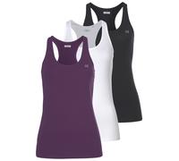 Tanktop H.I.S, Damen, Gr. 42, lila (schwarz, weiß, lila), Obermaterial: 95% Baumwolle, 5% Elasthan, unifarben, Basic, figurumspielend, Rundhals, Tops Tanktop, Softer Feinripp mit elastischer Baumwolle