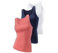 Tanktop H.I.S, Damen, Gr. 44/46, bunt (weiß, apricot, marine), Feinripp, Obermaterial: 100% Baumwolle, unifarben, Basic, körpernah normal, tiefer Rundhals, Tops Tanktop, aus weicher Rippqualität aus B