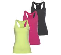 Tanktop H.I.S, Damen, Gr. 44, bunt (schwarz, limette, pink), Obermaterial: 95% Baumwolle, 5% Elasthan, unifarben, Basic, figurumspielend, Rundhals, Tops Tanktop, Softer Feinripp mit elastischer Baumwo