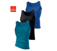Tanktop H.I.S "Feinripp", Damen, Gr. 5, bunt (royalblau, schwarz, petrol), Feinripp, Obermaterial: 100% Baumwolle, unifarben, Basic, figurbetont, tiefer Rundhals, eingefasste Kante, Tops Tanktop, aus 