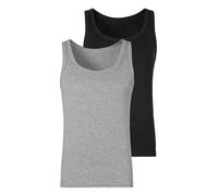 Tanktop H.I.S, Herren, Gr. L, grau (grau, meliert, schwarz), Feinripp, Obermaterial: 100% Baumwolle, meliert, unifarben, Basic, körpernah, tiefer Rundhals, Tops Tanktop, schlichtes Basic, auch zum Unt