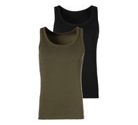 Tanktop H.I.S, Herren, Gr. M, grün (khaki, schwarz), Feinripp, Obermaterial: 100% Baumwolle, meliert, unifarben, Basic, körpernah, tiefer Rundhals, Tops Tanktop, schlichtes Basic, auch zum Unterziehen