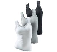 Tanktop H.I.S "mit Spitze", Damen, Gr. 40/42, schwarz-weiß (schwarz, weiß), Feinripp, Obermaterial: 100% Baumwolle, unifarben, Basic, körpernah, Rundhals, Tops Tanktop, aus reiner Baumwolle, Feinripp,