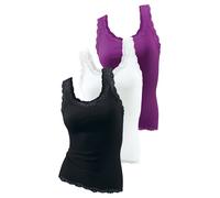 Tanktop H.I.S "mit Spitze", Damen, Gr. 48/50, lila (schwarz, weiß, beere), Feinripp, Obermaterial: 100% Baumwolle, unifarben, Basic, körpernah, Rundhals, Tops Tanktop, aus reiner Baumwolle, Feinripp, 