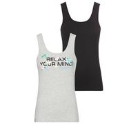 Tanktop KANGAROOS, Damen, Gr. 32/34, grau (hellgrau, schwarz), Rippware, Obermaterial: 95% Baumwolle, 5% Viskose. Obermaterial Uni: 100% Baumwolle, bedruckt, unifarben, Basic hüftlang, Rundhals, abges