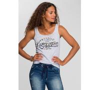 Tanktop KANGAROOS, Damen, Gr. 40/42, grau (hellgrau, meliert), Rippware, Obermaterial: 95% Baumwolle, 5% Viskose, bedruckt, kontrastfarbene Details, meliert, Basic hüftbedeckend, Rundhals, Tops Tankto