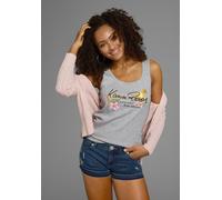 Tanktop KANGAROOS, Damen, Gr. 40/42, grau (hellgrau, meliert), Rippware, Obermaterial: 95% Baumwolle, 5% Viskose, bedruckt, meliert, sehr figurbetont hüftlang, Rundhals, Tops Tanktop, mit femininem Fr