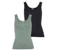 Tanktop KANGAROOS, Damen, Gr. 40/42, grün (grün, schwarz), Rippware, Obermaterial: 100% Baumwolle, unifarben, Basic, sehr figurbetont hüftlang, Rundhals, Tops Tanktop, einmal mit und einmal ohne Knopf