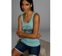 Tanktop KANGAROOS, Damen, Gr. 44/46, grün (mint), Rippware, Obermaterial: 100% Baumwolle, bedruckt, gemustert, kontrastfarbene Details, Basic hüftbedeckend, Rundhals, Tops Tanktop, mit blumigem Puff-P