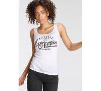 Tanktop KANGAROOS, Damen, Gr. 48/50, weiß, Rippware, Obermaterial: 100% Baumwolle, bedruckt, unifarben mit Farbeinsatz, Basic hüftbedeckend, Rundhals, Tops Tanktop, mit blumigem Puff-Print (95736840-4