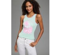 Tanktop KANGAROOS, Damen, Gr. 52/54, hellgrün, Rippware, Obermaterial: 100% Baumwolle, bequem hüftlang, Rundhals, Tops Tanktop, mit collem Sommer-Logo-Print, Topseller (61731809-52)
