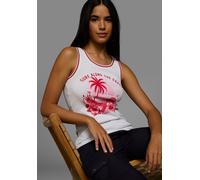 Tanktop KANGAROOS, Damen, Gr. 52/54, weiß (weiß, rot), Rippware, Obermaterial: 100% Baumwolle, bedruckt, unifarben mit Farbeinsatz, bequem hüftlang, Rundhals, Tops Tanktop, mit collem Sommer-Logo-Prin