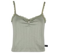Tanktop KARL KANI "Karl Kani Woven Signature Pointelle Top", Damen, Gr. S, olive, 50% Baumwolle (Bio), 50% Viskose, unifarben, normal, Tops Tanktop (11943006-S) olive