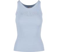 Tanktop KARL KANI "Karl Kani Woven Signature Rhinestone Rib Tank", Damen, Gr. M, light blau, 100% Baumwolle, normal, Tops Tanktop (92704835-M) light blau