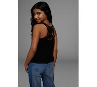 Tanktop KIDSWORLD "Viskose - Top", Mädchen, Gr. 164/170, schwarz, Jersey, Obermaterial: 100% Viskose. Spitze: 100% Baumwolle, unifarben, weit hüftlang, Rundhals, Tops Tanktop, mit Spitzeneinsatz im Rü