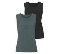 Tanktop LASCANA "aus elastischer Baumwoll-Modal-Qualität", Damen, Gr. 48/50, grün (eukalyptus, schwarz), Single Jersey, Obermaterial: 50% Baumwolle, 45% Modal (TENCEL™), 5% Elasthan, unifarben, Basic,