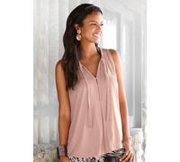 Tanktop LASCANA, Damen, Gr. 32/34, rot (apricot), Jersey, Obermaterial: 100% Viskose, casual, figurumspielend hüftlang, V-Ausschnitt, ohne Ärmel, Tops, mit Bändern am Ausschnitt, elegantes Blusentop (