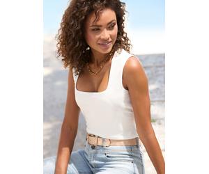Tanktop LASCANA, Damen, Gr. 32/34, weiß, Jersey, Obermaterial: 95% Polyester, 5% Elasthan, unifarben, figurbetont hüftlang, eckiger Ausschnitt, Tops Tanktop, aus bügelfreiem Material, elegantes Basic-