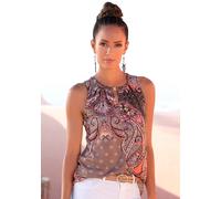 Tanktop LASCANA, Damen, Gr. 36/38, orange (taupe, koralle, bedruckt), Jersey, Obermaterial: 100% Viskose, bedruckt, figurumspielend hüftlang, V-Ausschnitt, Tops Tanktop, mit Paisleyprint und Zieracces