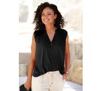 Tanktop LASCANA, Damen, Gr. 36/38, schwarz, Jersey, Obermaterial: 95% Viskose, 5% Elasthan, unifarben, figurumspielend hüftlang, V-Ausschnitt, Tops Tanktop, mit silberfarbenen Nietendetails, lockeres 