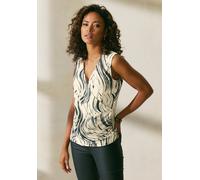 Tanktop LASCANA, Damen, Gr. 40/42, beige (beige, schwarz, bedruckt), Crêpe, Obermaterial: 95% Polyester, 5% Elasthan, bedruckt, figurbetont hüftlang, tiefer V-Ausschnitt, Tops Tanktop, in Wickeloptik,