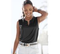 Tanktop LASCANA, Damen, Gr. 44/46, schwarz, Jersey, Obermaterial: 95% Polyester, 5% Elasthan, unifarben, figurumspielend hüftlang, V-Ausschnitt, Tops Tanktop, aus glatter Jerseyqualität mit Cut-out, e