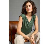 Tanktop LAURA SCOTT, Damen, Gr. 40/42, grün, Single Jersey, Obermaterial: 95% Viskose, 5% Elasthan, unifarben, Basic hüftlang, Rundhals, Tops Tanktop, ärmellos, Rüschen-Details, aus Viskose und Elasth