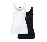Tanktop MELROSE, Damen, Gr. 32, schwarz-weiß (weiß, schwarz), Jersey, Obermaterial: 95% Baumwolle, 5% Elasthan, unifarben, Basic, tailliert hüftbedeckend, Rundhals, Tops Tanktop, figurbetont, mit Knop