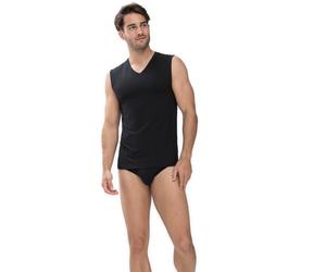 Tanktop MEY "Dry Cotton", Herren, Gr. 7 (XL), schwarz, Single Jersey, Obermaterial: 57% Baumwolle, 38% Polyester, 5% Elasthan, unifarben, körpernah hüftbedeckend, V-Ausschnitt, Tops Tanktop, mit V-Aus