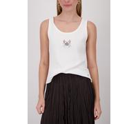 Tanktop MONARI "Top Krebs", Damen, Gr. 34, ecru, Web, Obermaterial: 65% Polyester, 30% Viskose, 5% Elasthan, unifarben, regular fit taillenbedeckt, Rundhals, Tops Tanktop, Regular fit mit Strass-Krebs