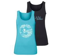 Tanktop OCEAN SPORTSWEAR, Damen, Gr. 34, blau (schwarz, türkis), Single Jersey, Obermaterial: 95% Baumwolle, 5% Elasthan, unifarben, figurbetont, tiefer Rundhals, Tops Tanktop, mit unterschiedlichen D