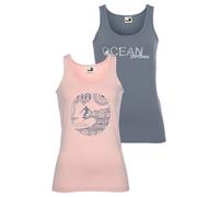 Tanktop OCEAN SPORTSWEAR, Damen, Gr. 36, bunt (rauchblau, rosé), Single Jersey, Obermaterial: 95% Baumwolle, 5% Elasthan, figurbetont, tiefer Rundhals, Tops Tanktop, mit unterschiedlichen Drucken (296