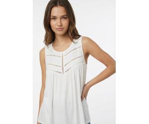 Tanktop O'NEILL "ESSENTIALS TOKEENA TANKTOP", Damen, Gr. XS (34), snow weiß, Obermaterial: 94% Viskose, 6% Elasthan, Tops Tanktop, bestickte Einsätze am U-Ausschnitt, leichte Raffungen (75453228-XS)