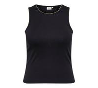 Tanktop ONLY CARMAKOMA "CARALLY LIFE S/L TANK TOP JRS", Damen, Gr. S, schwarz detail:stitch birch, Jersey, Obermaterial: 100% Baumwolle, unifarben mit Farbeinsatz, normal, Rundhals, Tops Tanktop (3465