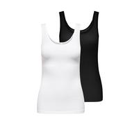 Tanktop ONLY "ONLLIVE LOVE S/L TANK TOP 2-PACK CS JRS", Damen, Gr. S, schwarz pack:weiß, Jersey, Obermaterial: 95% Baumwolle, 5% Elasthan, unifarben, slim fit, Rundhals, Tops Tanktop (52786925-S) schw
