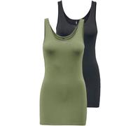 Tanktop ONLY "ONLLIVE - Slim-Fit Tanktops mit Stretch für optimalen Sitz", Damen, Gr. XS (34), grün (kalamata pack:schwarz), Jersey, Obermaterial: 95% Baumwolle, 5% Elasthan, unifarben, slim fit Po-be
