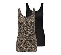 Tanktop ONLY "ONLLIVE LOVE AOP S/L TANK TOP 2-PACK JRS" Gr. XS (34), schwarz (black pack:gingerroot tikkie leo) Damen Tops (63944628-XS) black pack:gingerroot tikkie leo