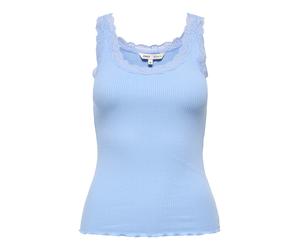 Tanktop ONLY "ONLSARA - Tanktop mit Spitzendetail am Ausschnitt", Damen, Gr. L, serenity, Jersey, Obermaterial: 94% Baumwolle, 6% Elasthan, unifarben, regular fit normal, Rundhals, Tops Tanktop, Baumw