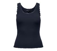 Tanktop ONLY "ONLSARA - Tanktop mit Spitzendetail am Ausschnitt", Damen, Gr. M, night sky, Jersey, Obermaterial: 94% Baumwolle, 6% Elasthan, unifarben, regular fit normal, Rundhals, Tops Tanktop, regu