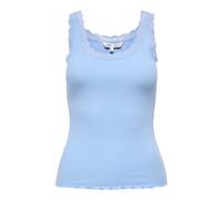 Tanktop ONLY "ONLSARA - Tanktop mit Spitzendetail am Ausschnitt", Damen, Gr. XS, serenity, Jersey, Obermaterial: 94% Baumwolle, 6% Elasthan, unifarben, regular fit normal, Rundhals, Tops Tanktop, Baum