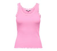 Tanktop ONLY "ONLSARA - Tanktop mit Spitzendetail am Ausschnitt", Damen, Gr. XS, pink (begonia pink), Jersey, Obermaterial: 94% Baumwolle, 6% Elasthan, unifarben, regular fit normal, Rundhals, Tops Ta