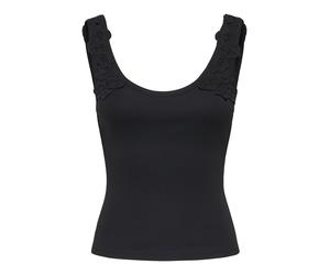 Tanktop ONLY "ONLZANNY S/L CROCHET TANK TOP CS JRS", Damen, Gr. XS, schwarz, Jersey, Obermaterial: 95% Baumwolle, 5% Elasthan, unifarben, normal, tiefer Rundhals, Tops Tanktop, Baumwollmischung (29768